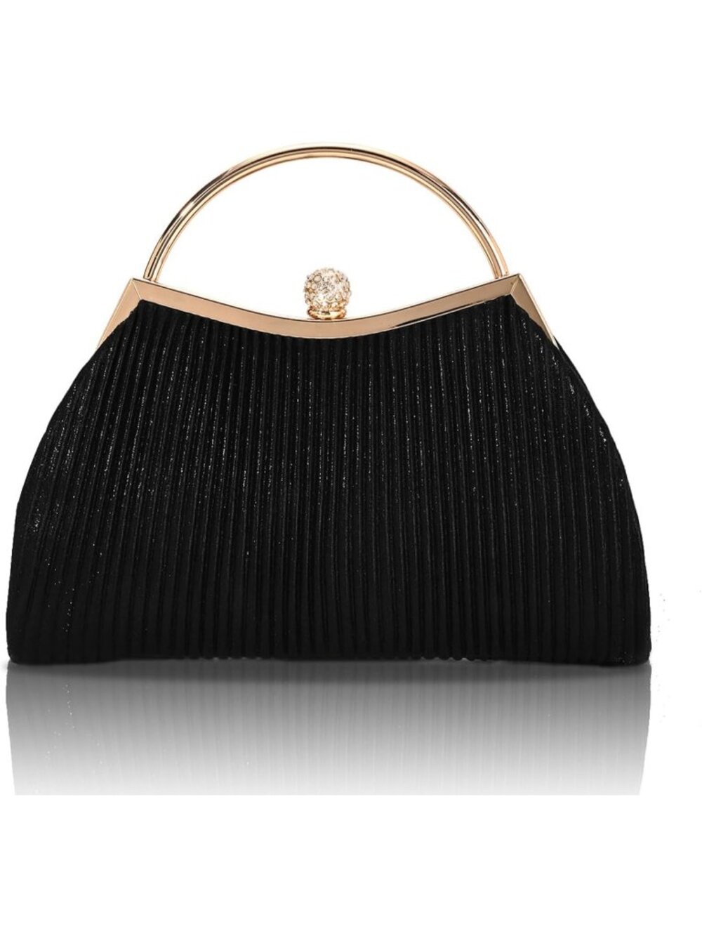 Women's Black Glitter Pleated Clutch Purse For Sparkly Evening Wedding Bag